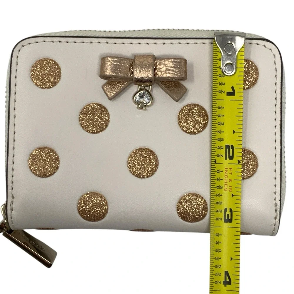Kate Spade Zip Around Card Case‎ Wallet Wrapping Party Parchment Gold Polka Dot